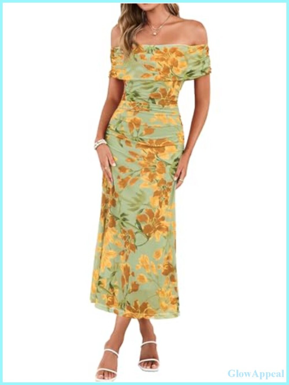 Off Shoulder Floral Maxi Dress Bodycon Ruched Wedding Guest Cocktail